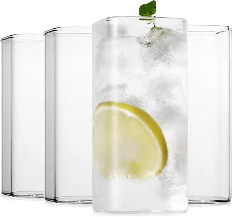 Luxu Drinking Glasses 13 Oz Thin Square Glasses Set Of 4 Elegant Bar Glassware For