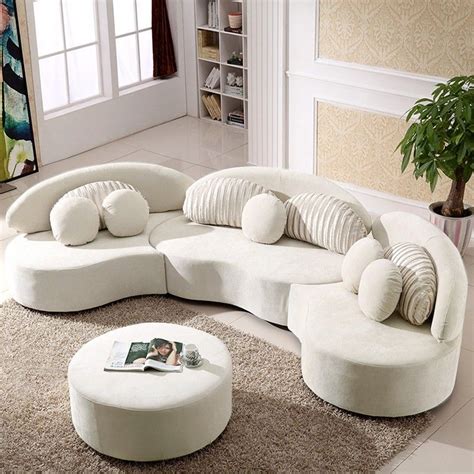 Modern 7 Seat Sofa Round Sectional Beige Velvet Upholstered With