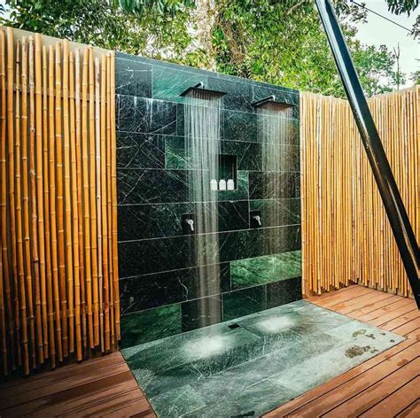 34 Outdoor Shower Ideas For Your Backyard Or Surf Shack Outdoor Shower Outdoor Pool Shower