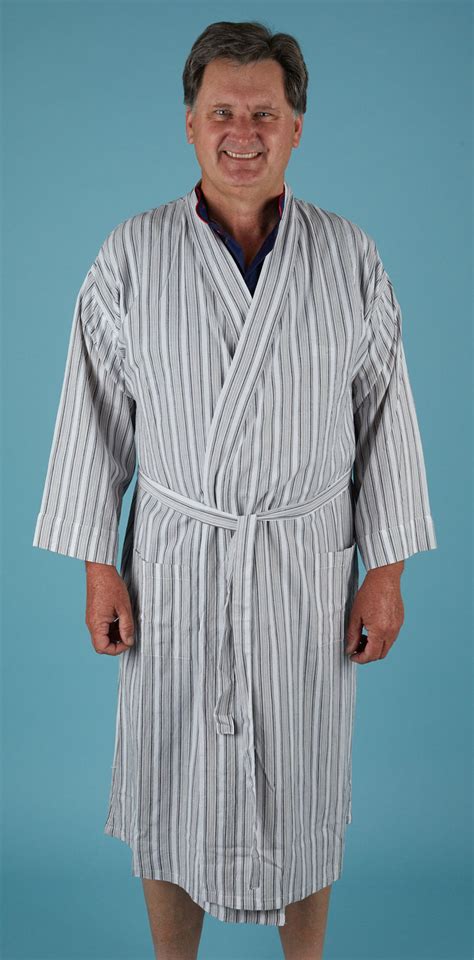 Mens Summer Weight Bonne Nuit Cotton Bath Robe Fcj Grey Stripes L