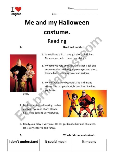 Halloween Costume Reading Esl Worksheet By Mmarch27