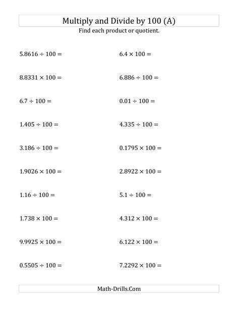 Multiplying Decimals By 10 100 And 1000 Worksheets