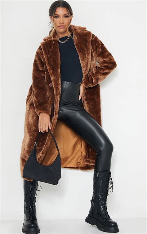 brown faux fur coat coats and jackets prettylittlething qa