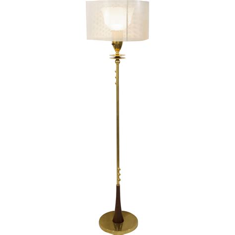 Mid Century Modern Brass Floor Lamp With Perforated Shade Modernism
