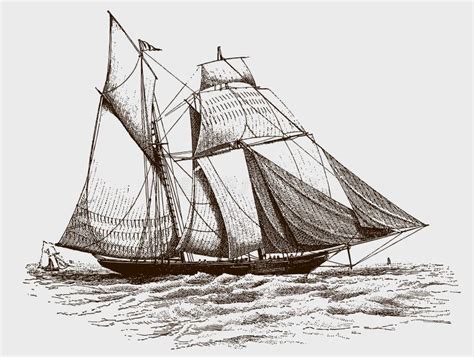 Topsail Schooner Yacht On Wavy Sea Stock Vector Illustration Of Retro