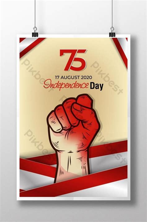 Gambar Poster Selamat Hari Kemerdekaan Indonesia Dengan Tangan Terkepal Simbol Semangat