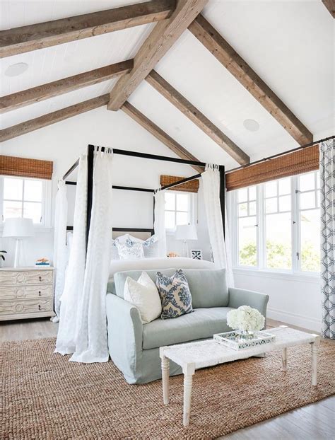 California Beach House Master Bedroom With Exposed Beams