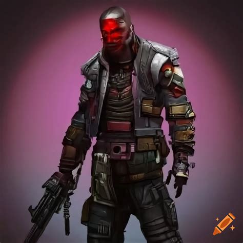 Cyberpunk Bounty Hunter Overlooking Futuristic Cityscape With Guns On
