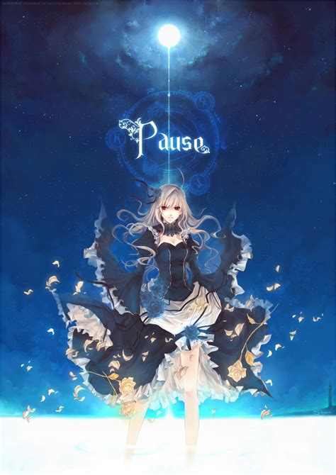 Safebooru Blonde Hair Blue Dress English Flower Highres Legs Long Hair Magic Circle Moon Night