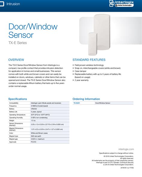 Interlogix Tx E Door Window Sensor Datasheet Web Data Sheet M