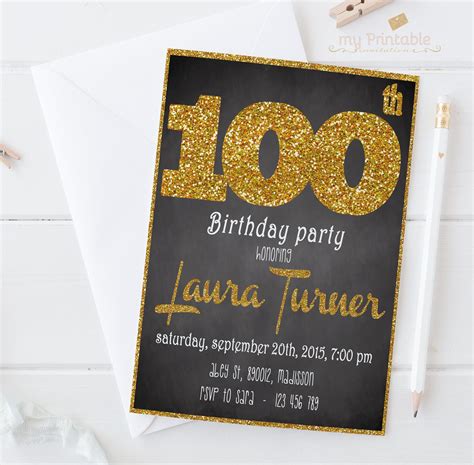 100th Birthday Invitation Editable Printable Invitation Template