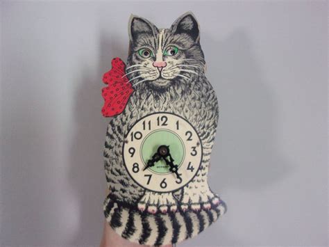 Vintage Wood Grieshaber Weight Driven Cat Clock Moving Eyes Germany