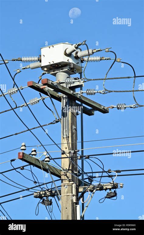 Concrete Power Pole And Electric Lines Stock Photo Alamy