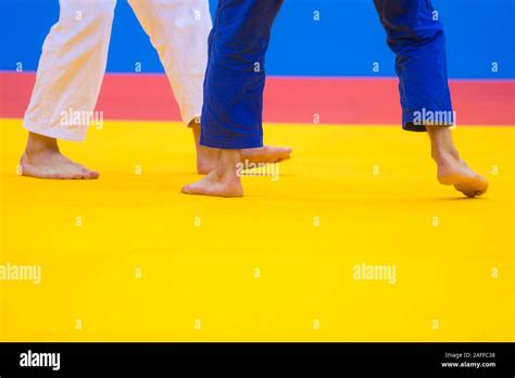 Dos Luchadores De Judo En Uniforme Azul Y Blanco Fotografía De Stock Alamy