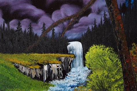 Bob Ross Painting Style Black Waterfall Etsy