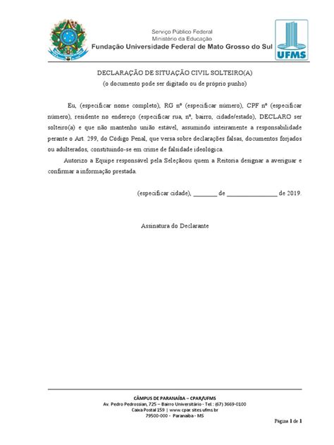 1modelo De Declaracao De Situacao Civil Solteiro Pdf