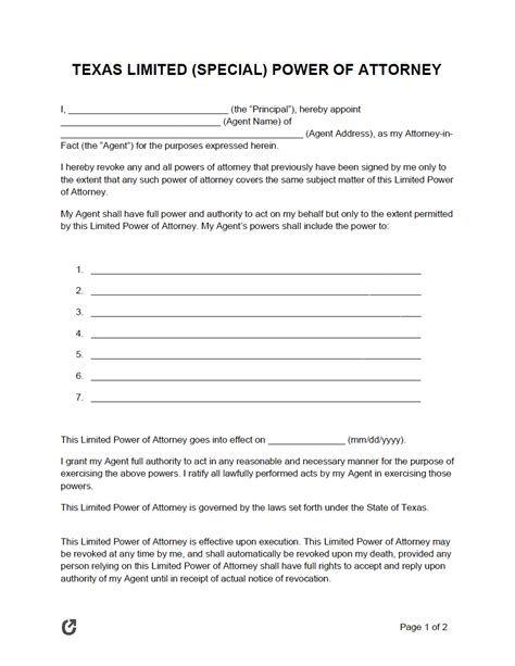 Free Texas Limited Special Power Of Attorney Form Pdf Word Rtf