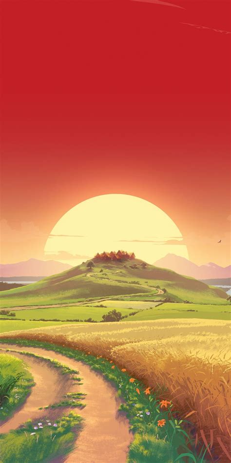 Landscape Sunset Orange Sky Pathway Art 1080x2160