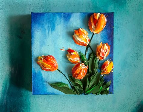 3d Orange Tulips Impasto Touch Art By Andrii Rays Flowers Heavy