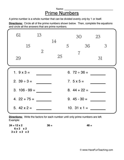 Prime Numbers Worksheets 4th Grade