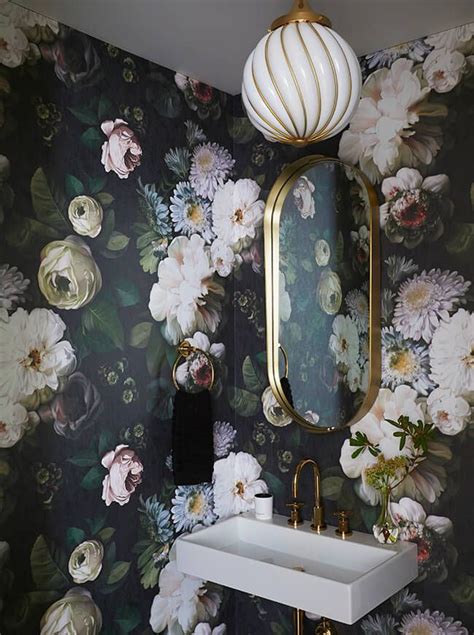 Frederick Tang Architecture Powder Room Wallpaper Floral Wallpaper