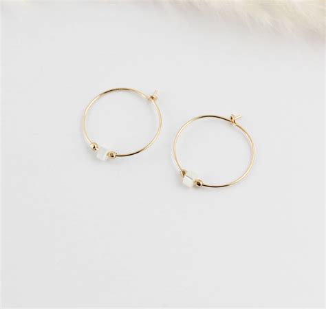 Gold Filled Mother Of Pearl Hoop Earrings By Ilona Maria Jewellery