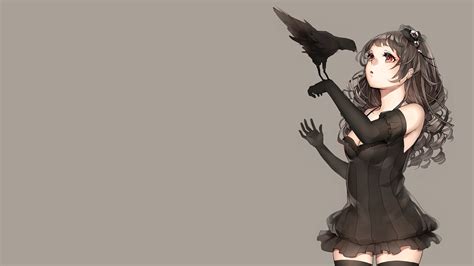 wallpaper 1920x1080 px anime girls birds black hair crow detached sleeves dress long