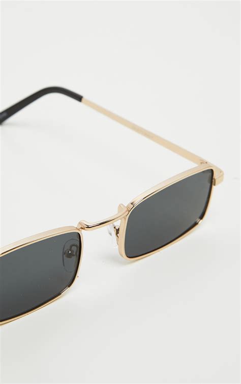 Gold Frame Black Lens Small Square Sunglasses Prettylittlething Ca