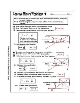 Concave Mirrors Worksheet 1 Ray Diagrams Outside The Focal Point