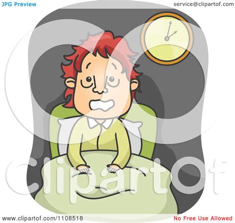 Clipart Stressed Man Sitting Up In Bed And Suffing From A Sleepless