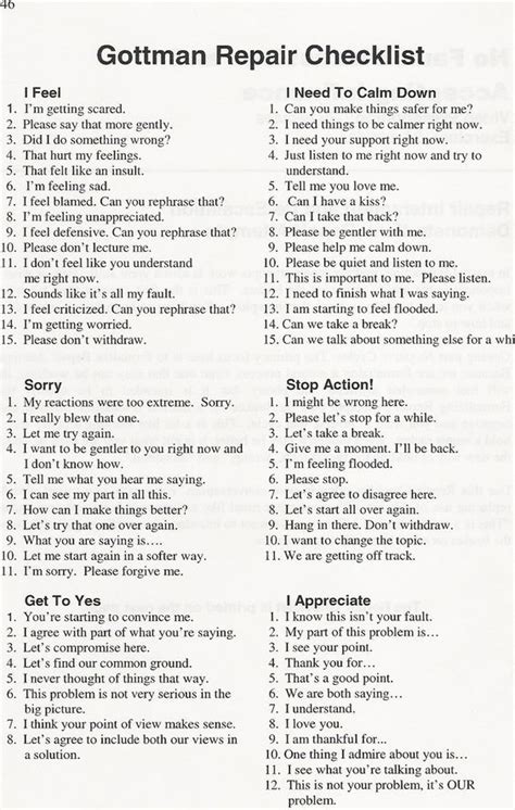 Imgur Post Gottman Repair Checklist Therapy Worksheets Gottman Repair