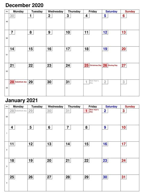 Calendar Of December 2020 And January 2021 Printable Blank Calendar