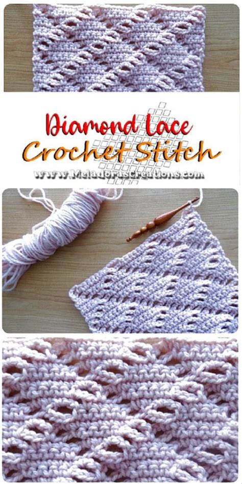 Diamond Lace Crochet Stitch Free Crochet Pattern Meladoras Creations