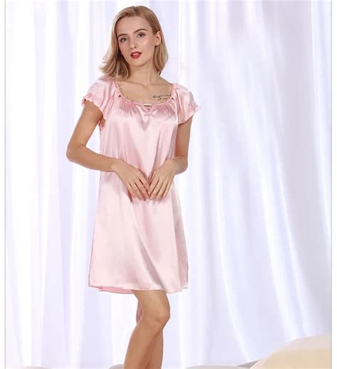 Sexy Light Blue Women Nightgown 2017 New Brand Design Summer Faux Silk Ladies Sleepshirt Female