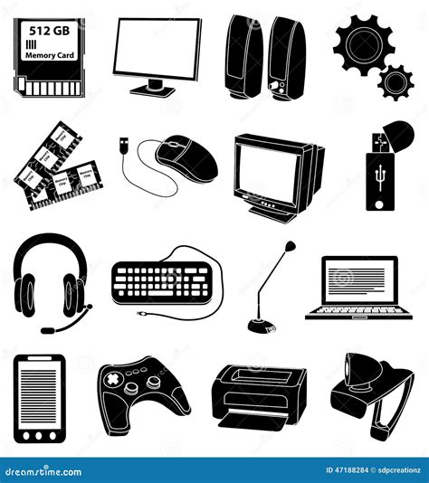 Black An White Computer Part Icons Cartoon Vector