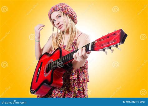 Guitar Player Woman Stock Image Image Of Background 48173121