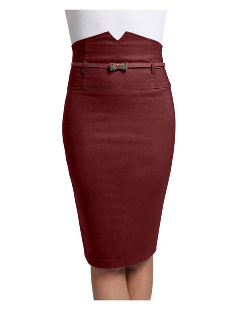 Womens Fitted High Waisted Pencil Skirt With Belt High Waisted Pencil