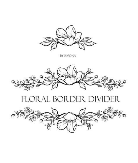 Flowers Floral Border Divider Hand Drawn LOGO Art Clipart Vector