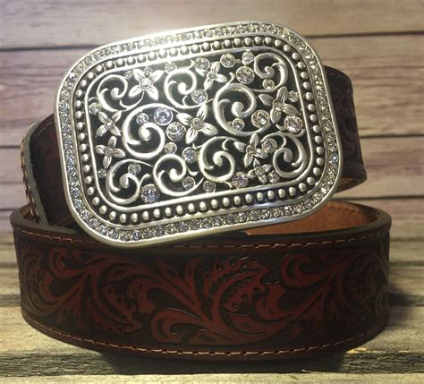 ariat western womens belt leather filigree rhinestone brown a10006957 belts for women womens
