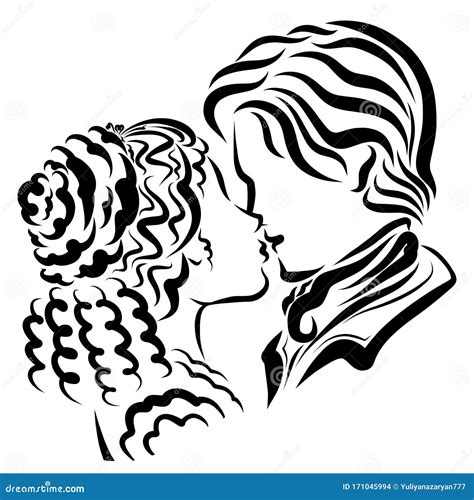 Romantic Noble Couple Tender Kiss Black Counter Stock Illustration