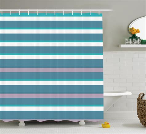 Striped Shower Curtain Turquoise Dark Teal Stripes Thick And Thin