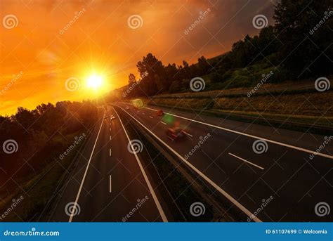 Sunset Highway Traffic Stock Image Image Of Transportation 61107699