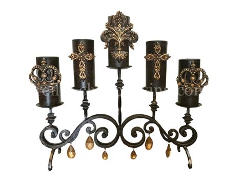 Large Tiered Wrought Iron Candle Holder With 5 Decorative Candles