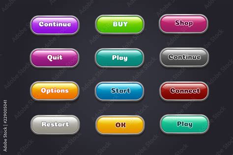 Cartoon Buttons Colorful Video Game Ui Elements Restart And Continue