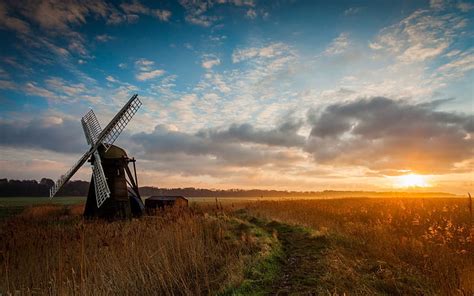 Old Windmill Windmill Landscape Sunset Sky Hd Wallpaper