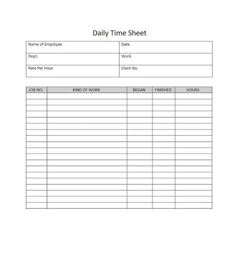 Daily Time Sheet Printable Etsy