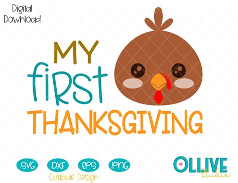 Cute Turkey My First Thanksgiving Cutting File In Svg Eps Dxf And Png