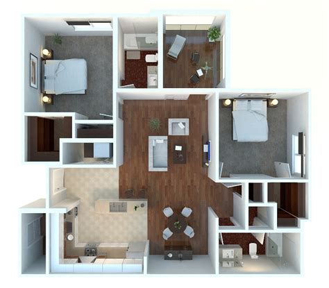 Bedroom with queen, twin in second bedroom, futon in the living room. 2 Bedroom Apartment/House Plans