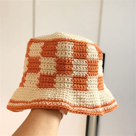 Crochet Checkered Bucket Hat Customizable In Different Colors Etsy