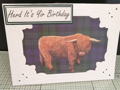 Highland Cow Card Happy Birthday To Moo Green And Purple Etsy